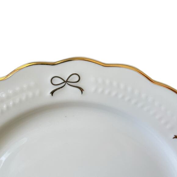 Yedi GOLD BOW Side Plates Set of 4 Ceramic 8in Holiday Glam White New - Picture 3 of 16